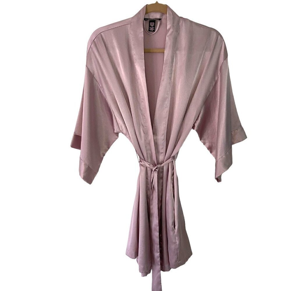 Victoria's Secret Kimono Robe Womens Size XS Sexy Silky Belt Tie Pockets Pink